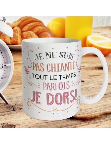 Mug à Paillettes "Je ne suis pas chiante..." - Dimensions : 11,5 x 8 x 9,7 cm