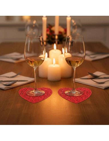 Lot de 6 dessous de verre cœur rouge antidérapants en PVC