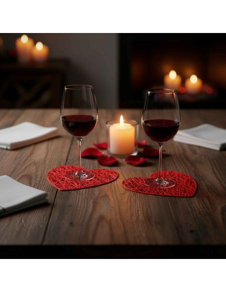 Lot de 6 dessous de verre cœur rouge antidérapants en PVC