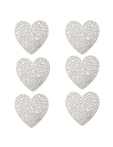 Lot de 6 dessous de verre cœur antidérapants en PVC