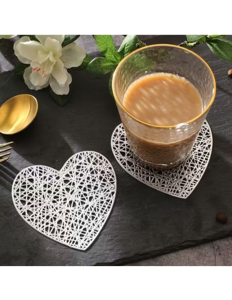 Lot de 6 dessous de verre cœur antidérapants en PVC