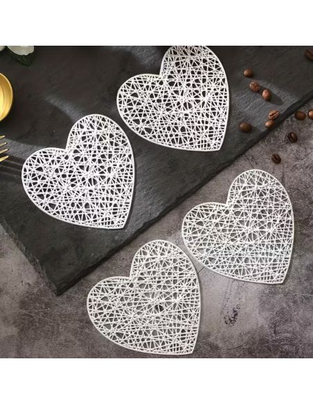 Lot de 6 dessous de verre cœur antidérapants en PVC