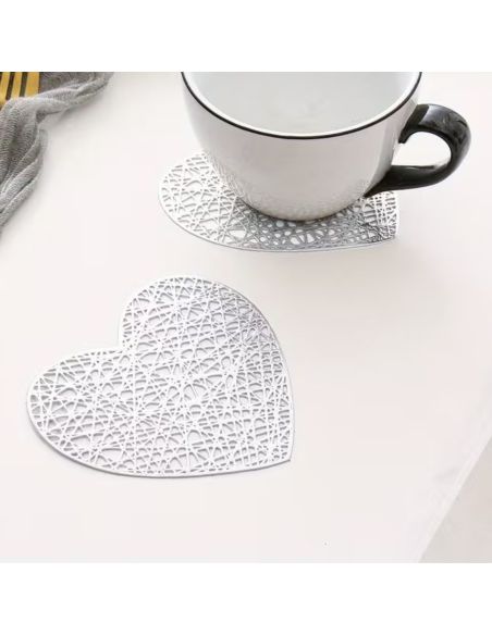 Lot de 6 dessous de verre cœur antidérapants en PVC