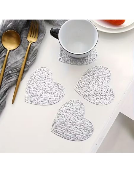 Lot de 6 dessous de verre cœur antidérapants en PVC