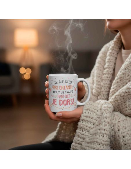 Mug à Paillettes "Je ne suis pas chiante..." - Dimensions : 11,5 x 8 x 9,7 cm