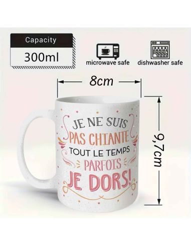 Mug à Paillettes "Je ne suis pas chiante..." - Dimensions : 11,5 x 8 x 9,7 cm