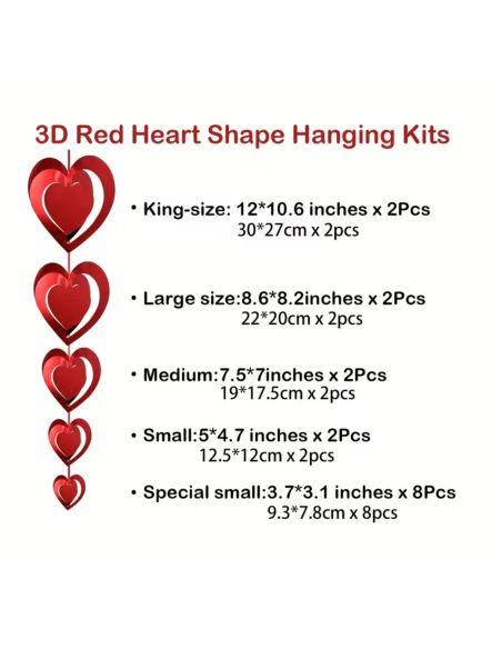 Kit de 16 Décorations Cœurs Rouges 3D Suspendus - Effet Miroir