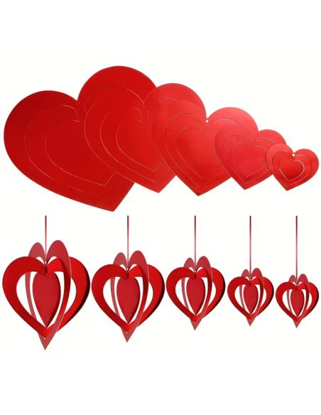 Kit de 16 Décorations Cœurs Rouges 3D Suspendus - Effet Miroir