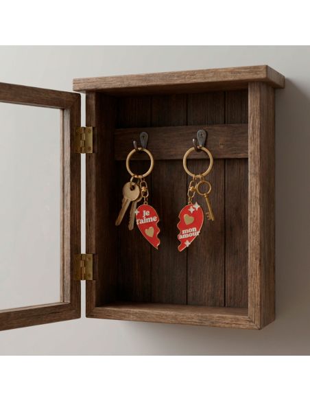 Porte-clés Duo Cœur Séparable "Je t'aime / Mon Amour" - Métal Doré et Émail Rouge