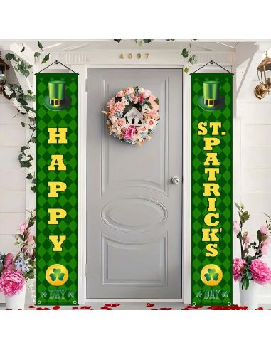 Paire de Bannières de Porte Saint-Patrick "Happy St. Patrick's Day" - 180x30cm
