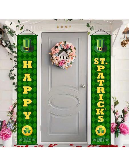 Paire de Bannières de Porte Saint-Patrick "Happy St. Patrick's Day" - 180x30cm