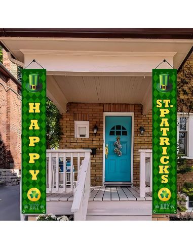 Paire de Bannières de Porte Saint-Patrick "Happy St. Patrick's Day" - 180x30cm