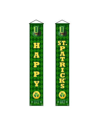 Paire de Bannières de Porte Saint-Patrick "Happy St. Patrick's Day" - 180x30cm