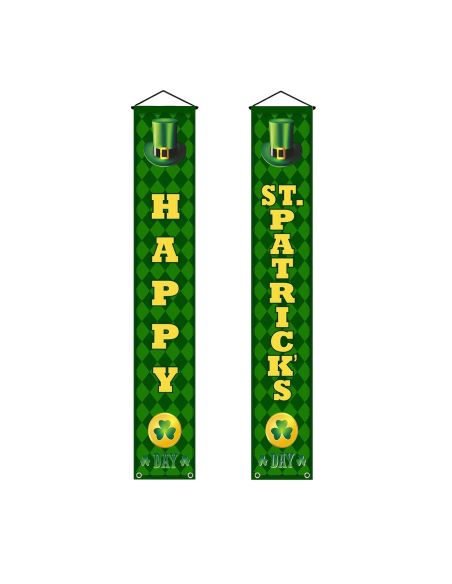 Paire de Bannières de Porte Saint-Patrick "Happy St. Patrick's Day" - 180x30cm
