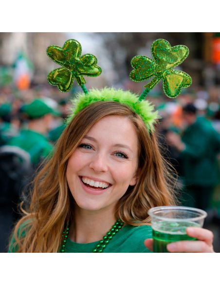 Serre-tête Saint-Patrick avec Trèfles Géants et Plumes Vertes
