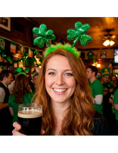 Serre-tête Saint-Patrick avec Trèfles Géants et Plumes Vertes