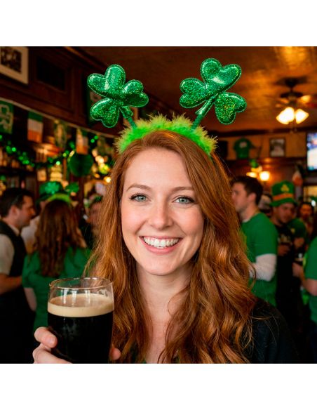 Serre-tête Saint-Patrick avec Trèfles Géants et Plumes Vertes