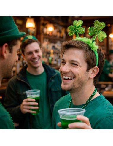 Serre-tête Saint-Patrick avec Trèfles et Plumes Vertes