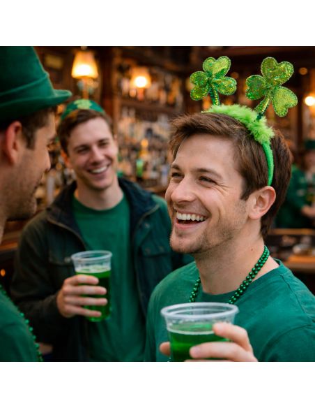 Serre-tête Saint-Patrick avec Trèfles et Plumes Vertes