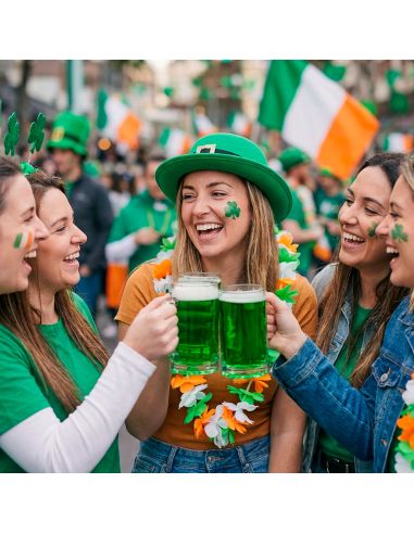 Lot de 2 Colliers Hawaïens Saint-Patrick - Vert, Blanc, Orange - 45 cm