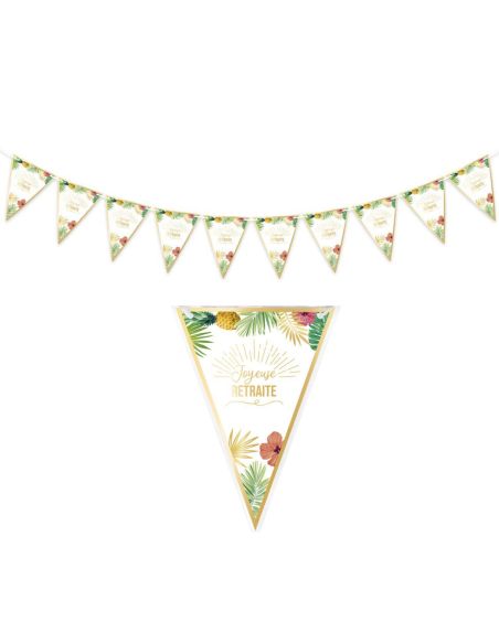 Guirlande de 10 Fanions "Joyeuse Retraite" Tropical - Dimensions : 300 x 21 cm.