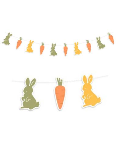 Guirlande 10 Fanions Motif Lapins et Carottes - Longueur : 3 mètres