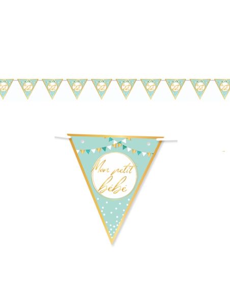 Guirlande 10 Fanion Baby Shower "Mon petit bébé" Bleu