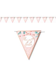 Guirlande 10 Fanion Baby Shower "Mon petit bébé" Rose