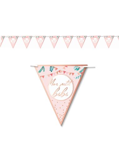 Guirlande 10 Fanion Baby Shower "Mon petit bébé" Rose