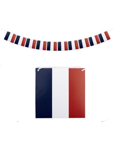 Guirlande de 10 Fanions Drapeau Français - Dimensions Drapeau : 15 x 15 cm / Longueur : 3 m