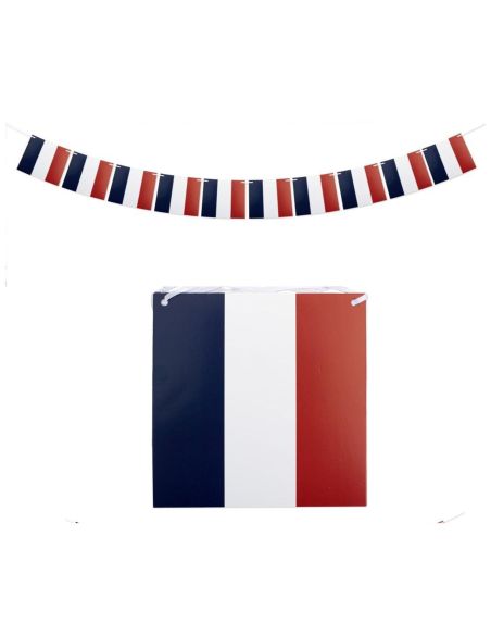Guirlande de 10 Fanions Drapeau Français - Dimensions Drapeau : 15 x 15 cm / Longueur : 3 m