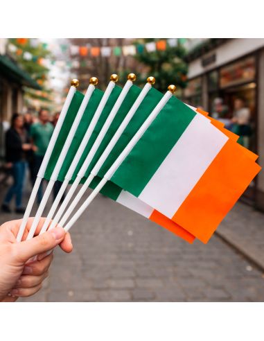 Lot de 6 Mini Drapeaux Irlande sur Tige - 14 x 21 cm