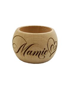 Rond de serviette en bois naturel artisanal gravé "Mamie" – Design épuré