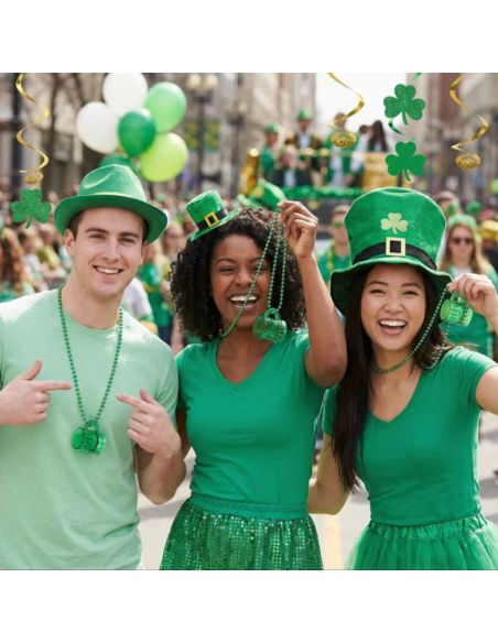 Collier Mini Chope Saint-Patrick Vert Translucide - Accessoire de Fête Irlandais 43 cm