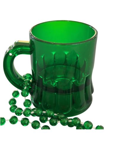 Collier Mini Chope Saint-Patrick Vert Translucide - Accessoire de Fête Irlandais 43 cm