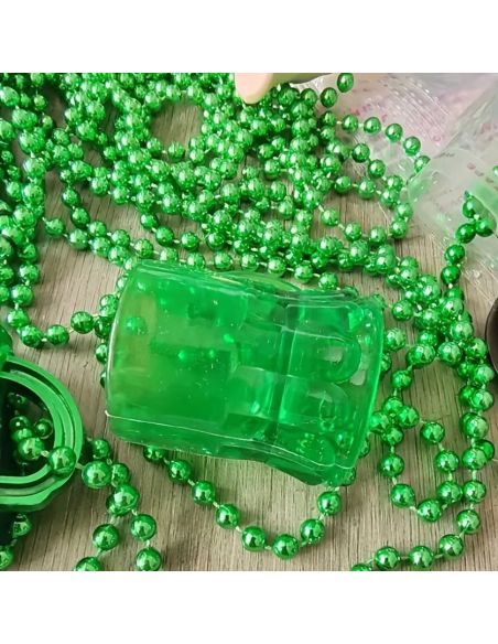 Collier Mini Chope Saint-Patrick Vert Translucide - Accessoire de Fête Irlandais 43 cm