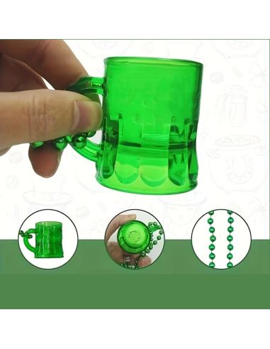 Collier Mini Chope Saint-Patrick Vert Translucide - Accessoire de Fête Irlandais 43 cm