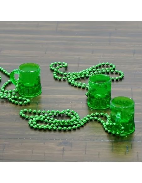 Collier Mini Chope Saint-Patrick Vert Translucide - Accessoire de Fête Irlandais 43 cm