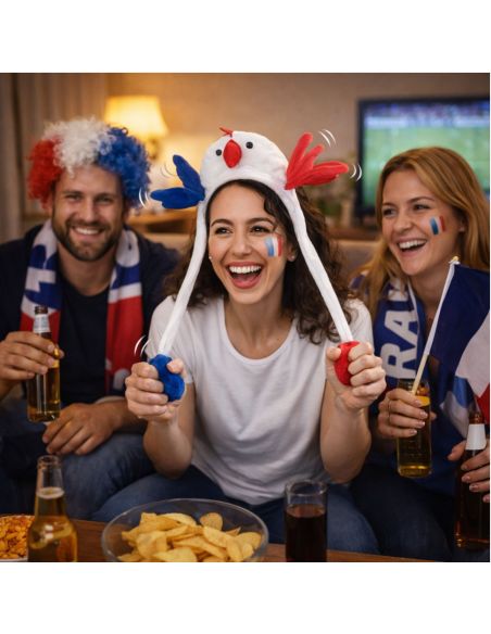 Serre-tête Animé Coq Tricolore France Bleu, Blanc et Rouge
