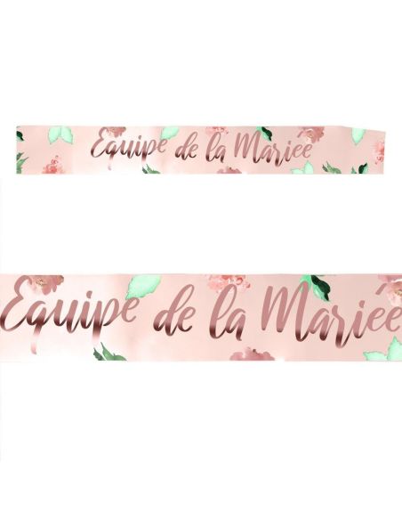 Écharpe EVJF "Équipe de la Mariée" – Accessoire de Fête Rose Poudré & Floral – 100 x 13 cm