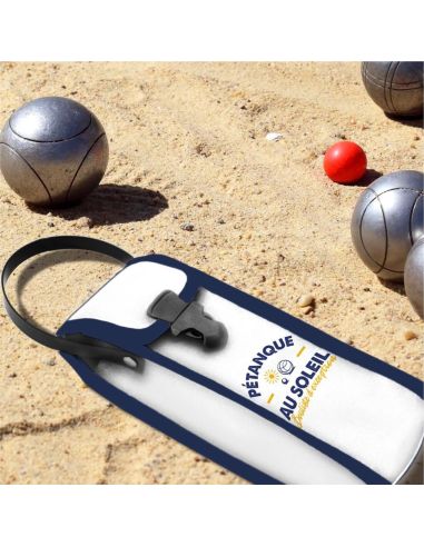 Étui de Pétanque Au Soleil – Sacoche 3 Boules Blanc et Bleu en Simili Cuir