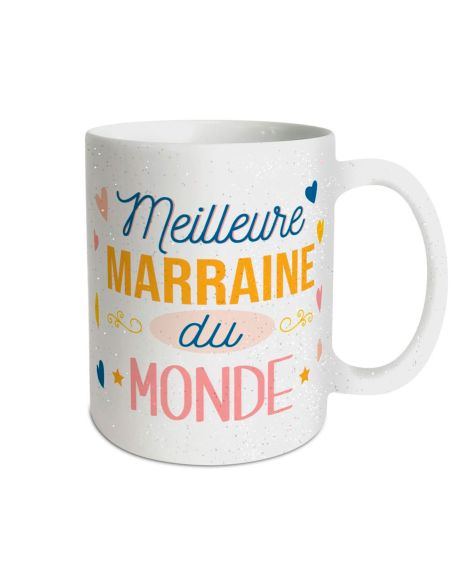 Mug à Paillettes "Meilleure Marraine du Monde" - Dimensions : 11,5 x 8 x 9,7 cm