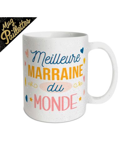 Mug à Paillettes "Meilleure Marraine du Monde" - Dimensions : 11,5 x 8 x 9,7 cm