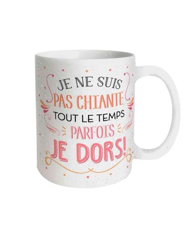 Mug à Paillettes "Je ne suis pas chiante..." - Dimensions : 11,5 x 8 x 9,7 cm