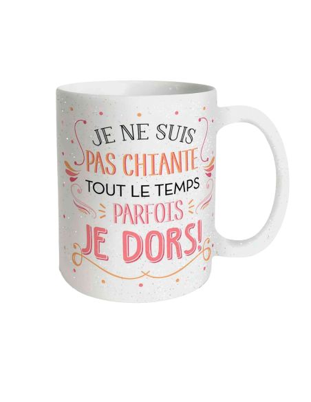 Mug à Paillettes "Je ne suis pas chiante..." - Dimensions : 11,5 x 8 x 9,7 cm