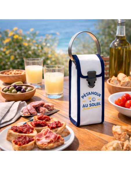 Étui de Pétanque Au Soleil – Sacoche 3 Boules Blanc et Bleu en Simili Cuir