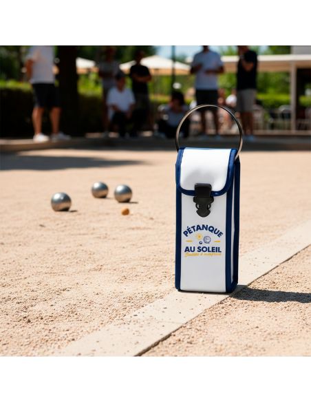 Étui de Pétanque Au Soleil – Sacoche 3 Boules Blanc et Bleu en Simili Cuir