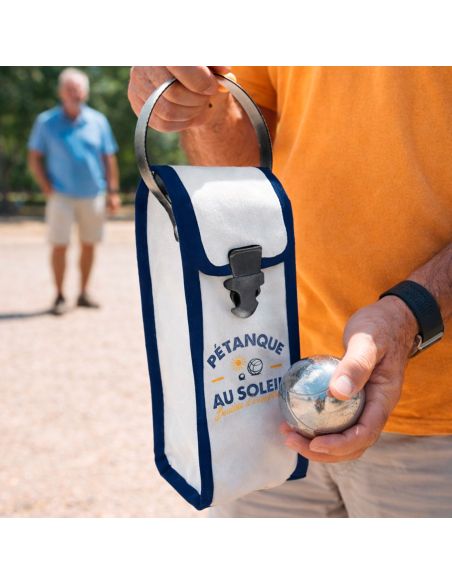 Étui de Pétanque Au Soleil – Sacoche 3 Boules Blanc et Bleu en Simili Cuir