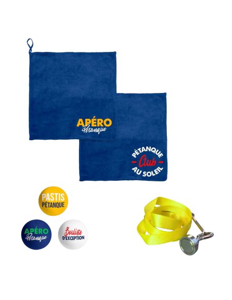 Pack Accessoires Pétanque : Ramasse-boule Aimanté, 2 Chiffonnettes Microfibre et 3 Buts Marqués