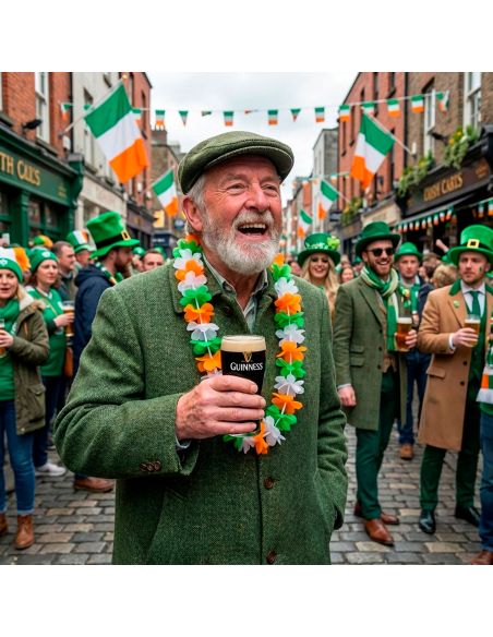 Lot de 2 Colliers Hawaïens Saint-Patrick - Vert, Blanc, Orange - 45 cm